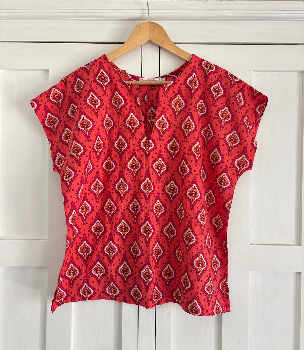 Classic Tunic Shifty in Coral Block Printed Cotton