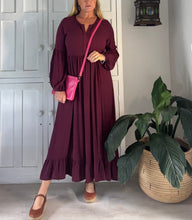 Load image into Gallery viewer, Greek Maxi Dress with Bishop sleeve in Plum
