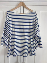 Load image into Gallery viewer, Tokyo Tee in White Cotton with a Cornflower Stripe