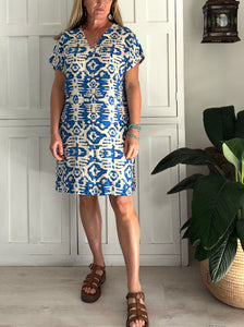 Emmie Tunic LTD Bold Blue & White Ikat