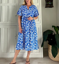 Load image into Gallery viewer, Barcelona Dress in Bright Blue and White