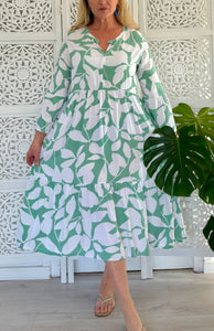 Original Dakota Dress in Light Green and White