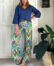 Load image into Gallery viewer, India Straight Pants in Blue and Green Ikat Linen Blend