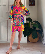 Load image into Gallery viewer, Tunis Tunic LTD with Frilly Sleeve in Tropical Island Tile