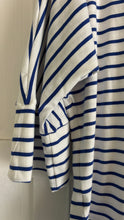 Load image into Gallery viewer, Tokyo Tee in White Cotton with a Cornflower Stripe