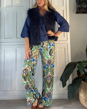 Load image into Gallery viewer, India Straight Pants in Blue and Green Ikat Linen Blend