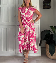 Load image into Gallery viewer, Greek Maxi Flutter Dress in Pink Monstera
