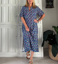 Load image into Gallery viewer, Mombasa Tunic in Blue, Purple and Green Rayon