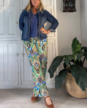 Load image into Gallery viewer, India Straight Pants in Blue and Green Ikat Linen Blend