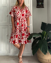 Load image into Gallery viewer, Greek Bell Sleeve Dress in Red and White