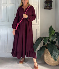 Load image into Gallery viewer, Greek Maxi Dress with Bishop sleeve in Plum