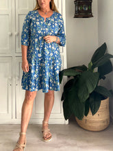 Load image into Gallery viewer, Original Greek Dress with Autumn Sleeve in Blue Meadow