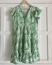 Load image into Gallery viewer, Greek Flutter Sleeve Dress in Green &amp; White Floral