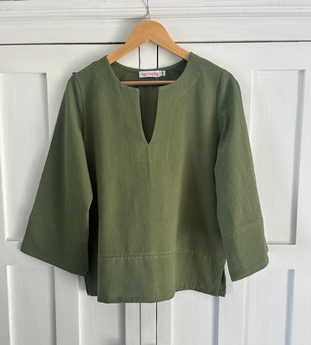 Tunic Shirt in Clover Green Washer Cotton