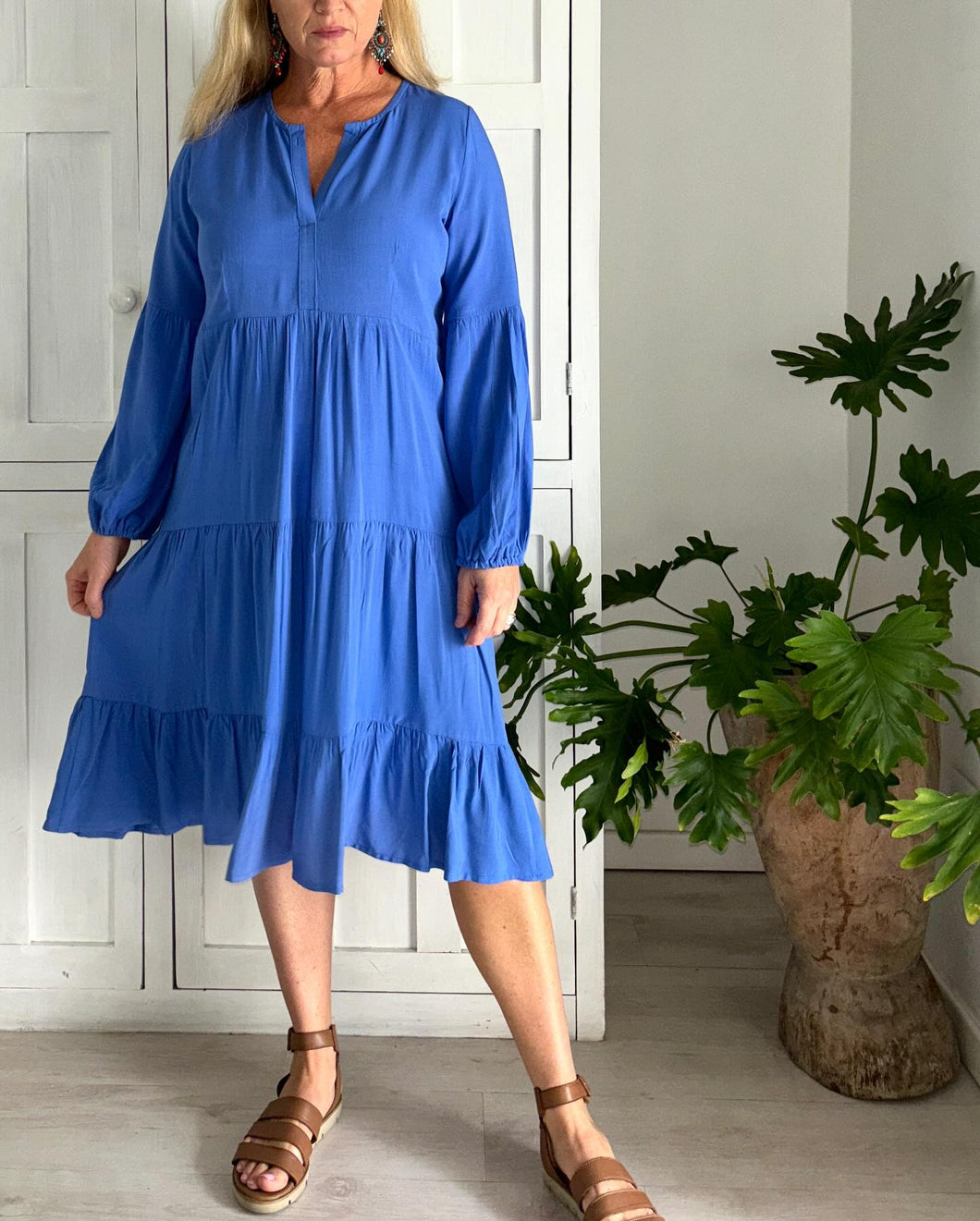 Original Greek Dress in Blue with Lantern Sleeve