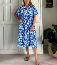 Load image into Gallery viewer, Barcelona Dress in Bright Blue and White