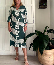 Load image into Gallery viewer, Tangier Tunic LTD in Mossy Green and White Crane
