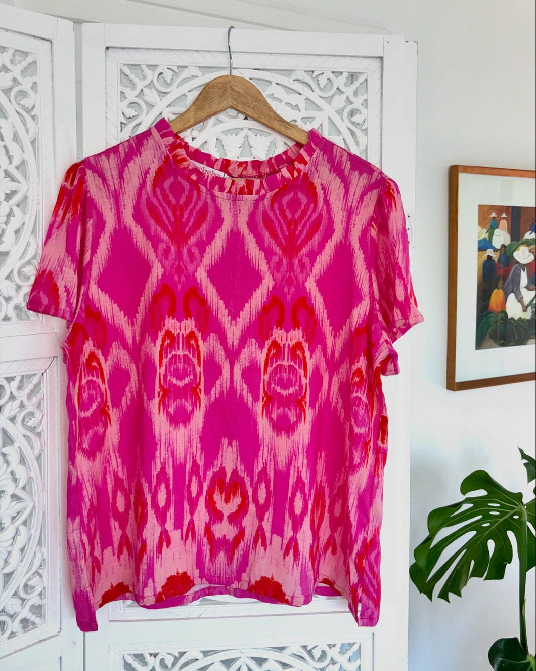 Malta Summer Shirt in Bright Pink Ikat