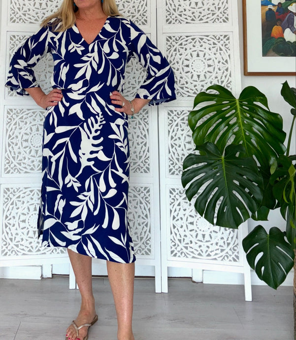 Tangier Tunic in Navy & White Palm