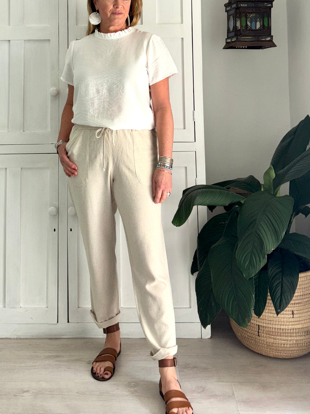 Reunion Linen Blend Pants in Natural Oatmeal