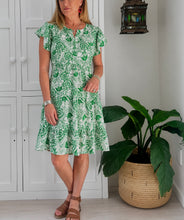 Load image into Gallery viewer, Greek Flutter Sleeve Dress in Green &amp; White Floral