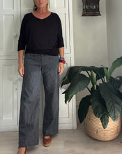 Load image into Gallery viewer, Denim Straight Pants in Black and White Stripe