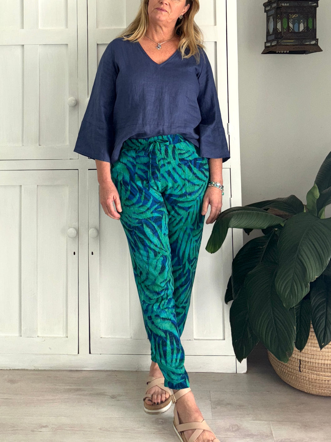 Bali Pants LTD in Blue & Green Fern