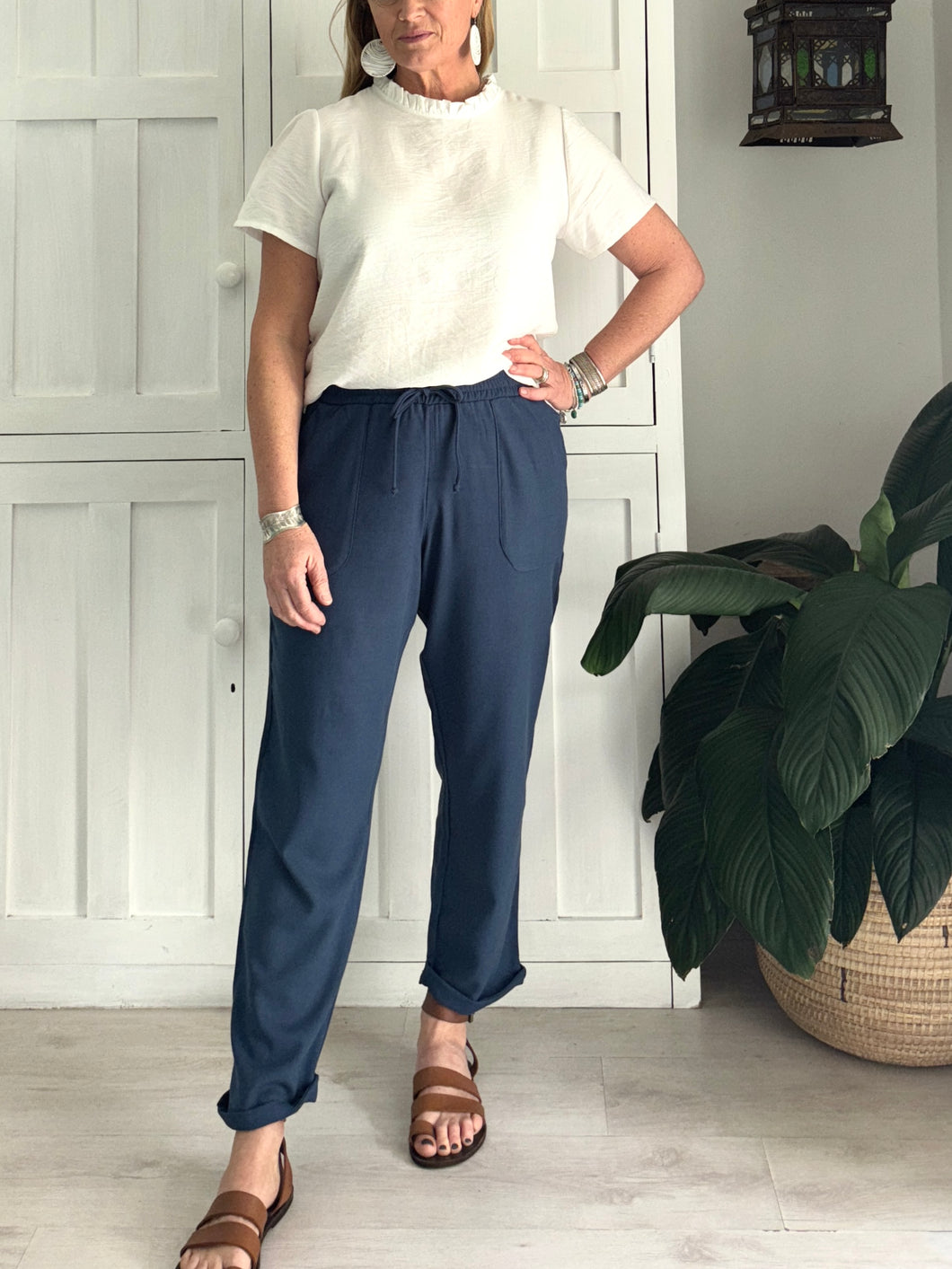 Reunion Linen Blend Pants in Petrolish Blue