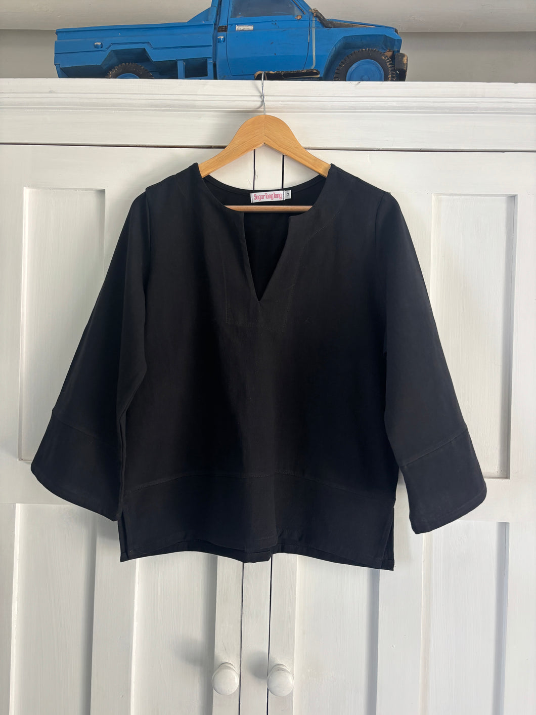 Tunic Shirt in Black Washer Cotton
