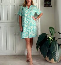 Load image into Gallery viewer, ON SALE - Mombasa Short Tunic in Turquoise and Cream Leaf