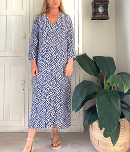 Longer Tunic in Navy & White Ornamental