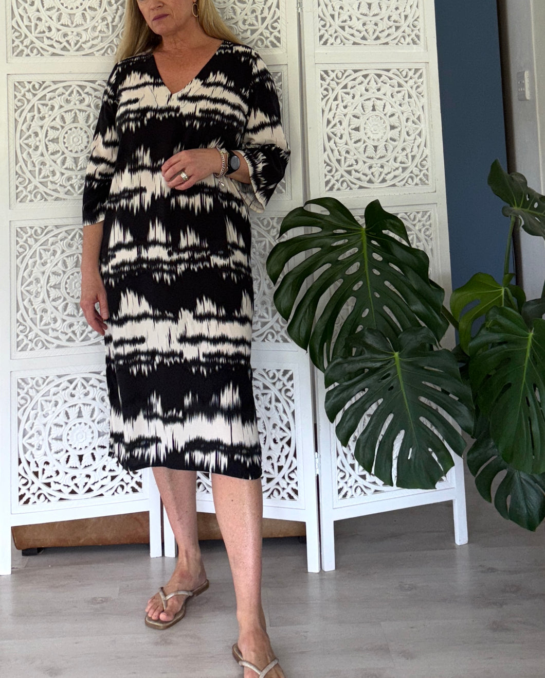 Tangier Tunic in Black & Stone Tie Dye