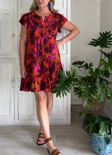 Load image into Gallery viewer, Summer Greek Flutter Sleeve Dress in Shades of Rust &amp; Purple