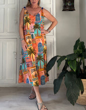Load image into Gallery viewer, Strappy Maxi Dress in Orange Kasbah and Bright Blue straps