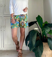 Load image into Gallery viewer, Koko Shorts LTD in Green and Blue iKat Linen Blend
