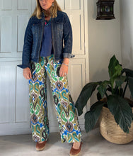Load image into Gallery viewer, India Straight Pants in Blue and Green Ikat Linen Blend
