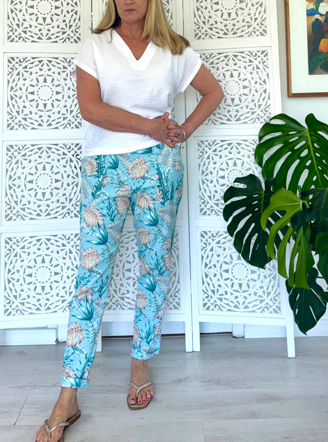 Bali Cotton Pants in Blue Pastel Floral