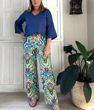 Load image into Gallery viewer, India Straight Pants in Blue and Green Ikat Linen Blend