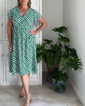 Load image into Gallery viewer, Tokyo Midi Dress in Green &amp; White Geo
