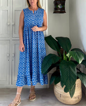 Load image into Gallery viewer, Sleeveless Greek Maxi Dress in Sky Blue and White