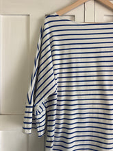 Load image into Gallery viewer, Tokyo Tee in White Cotton with a Cornflower Stripe