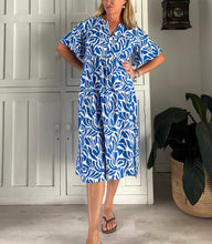 Load image into Gallery viewer, Barcelona Dress in Bright Blue and White
