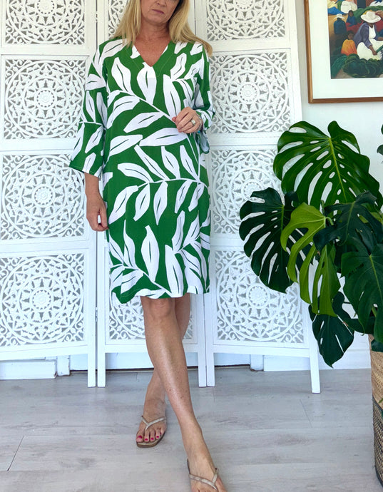 Tunis Tunic in Green & White Leaf