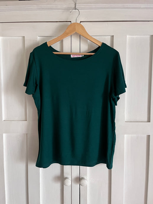 NEW T Shirt in Bottle Green with Flounce Sleeve