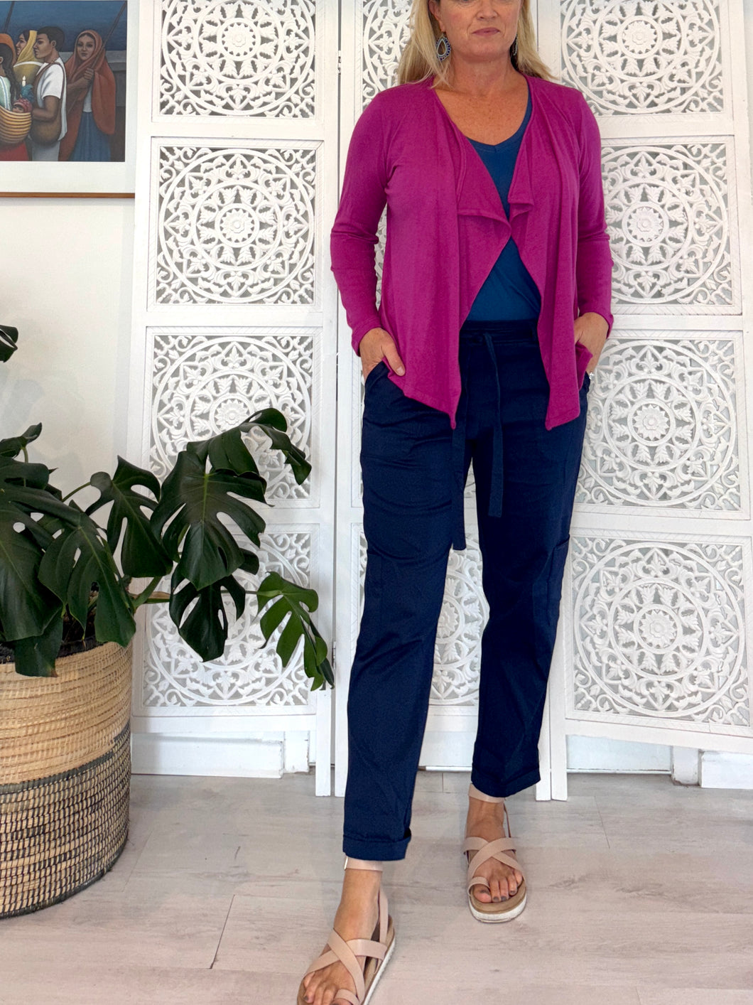 Waterfall Cardigan in Raspberry
