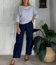 Load image into Gallery viewer, Tokyo Tee in White Cotton with a Cornflower Stripe