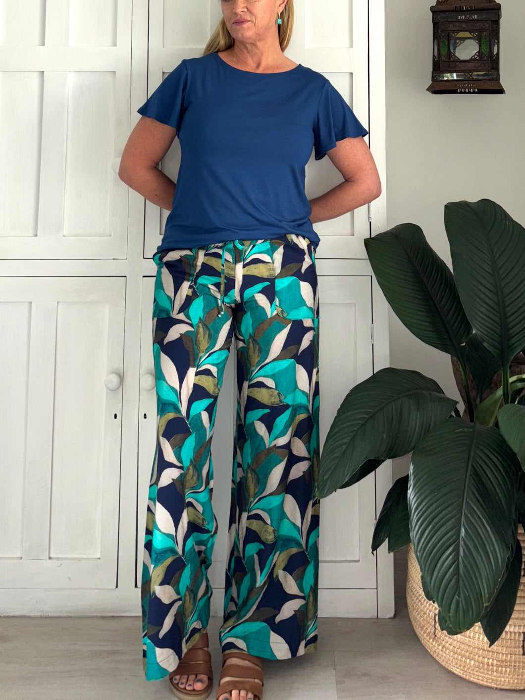 Wide Leg Pants in Leafy Jungle