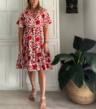 Load image into Gallery viewer, Greek Bell Sleeve Dress in Red and White