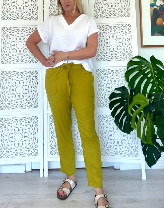 Reunion Linen Blend Pants in Chartreuse