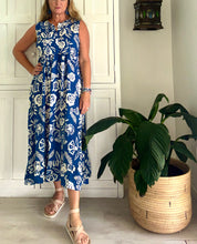 Load image into Gallery viewer, Sleeveless Greek Maxi Dress in Navy and White Floral